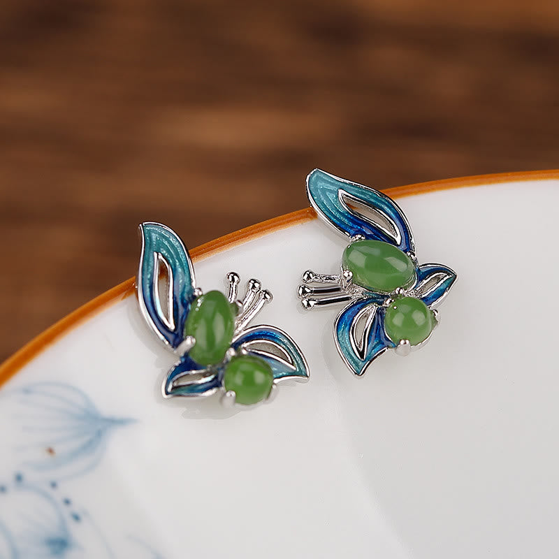 KarmaRipple's 925 Sterling Silver Plated Gold Authentic Cyan Jade Butterfly Fortune Balancing Earrings p9