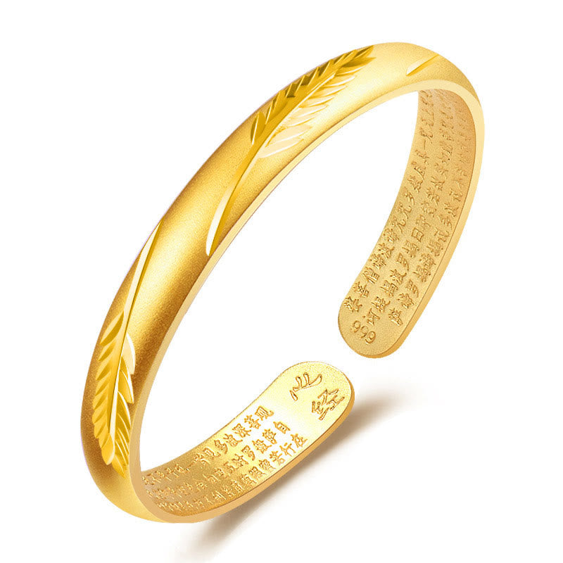 KarmaRipple's Feather Heart Sutra Engraved Pattern Wealth Bronze Cuff Bracelet Bangle p6