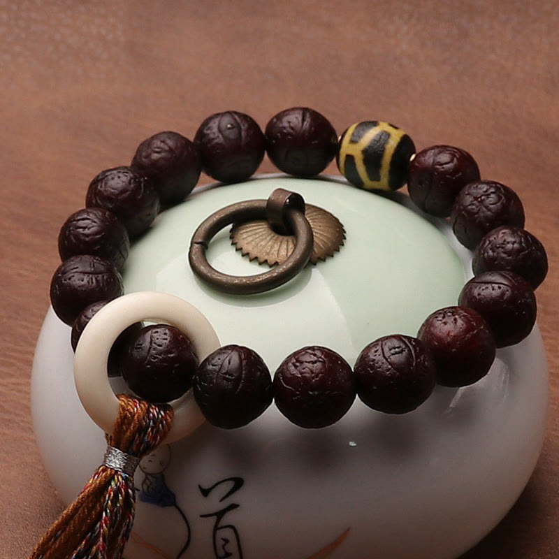 KarmaRipple's Tibetan Bodhi Seed Agate Bead Fortune Wealth Tassel Talisman Wrist Mala p11