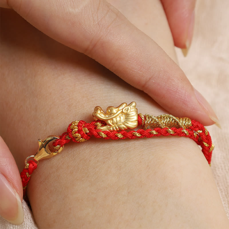 KarmaRipple's 999 Sterling Silver Handcrafted Dragon Fortune Eight Thread Weave Red String Woven Bracelet p5
