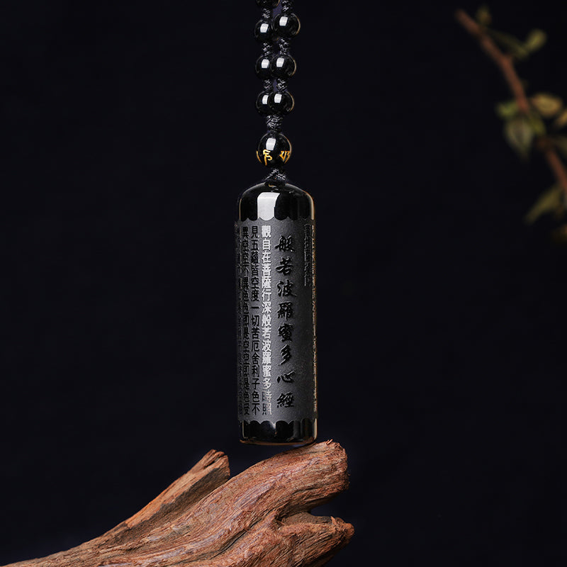 KarmaRipple's Authentic Black Obsidian Heart Sutra Purification Pendant Necklace p3