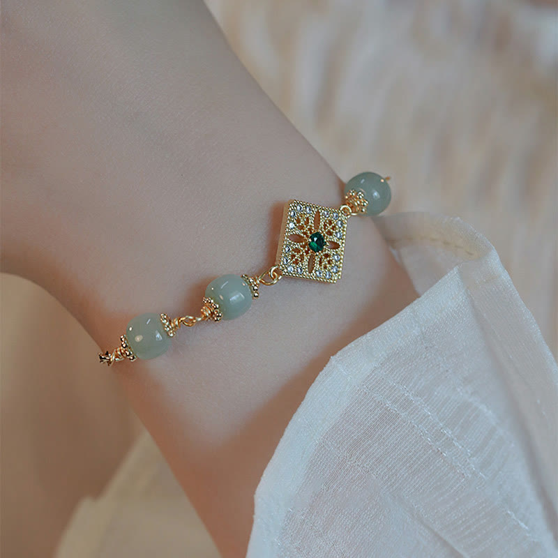 KarmaRipple's Authentic Hetian Jade Bead Square Pattern Fortune Chain Bracelet p9