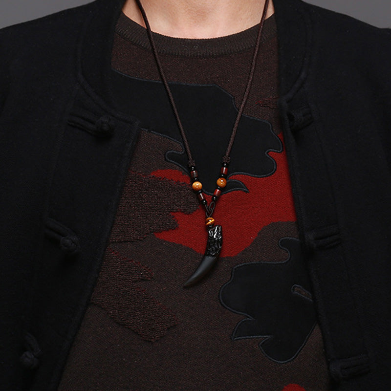 KarmaRipple's Authentic Ice Obsidian Wolf Tooth Pattern Courage Pendant Necklace p6
