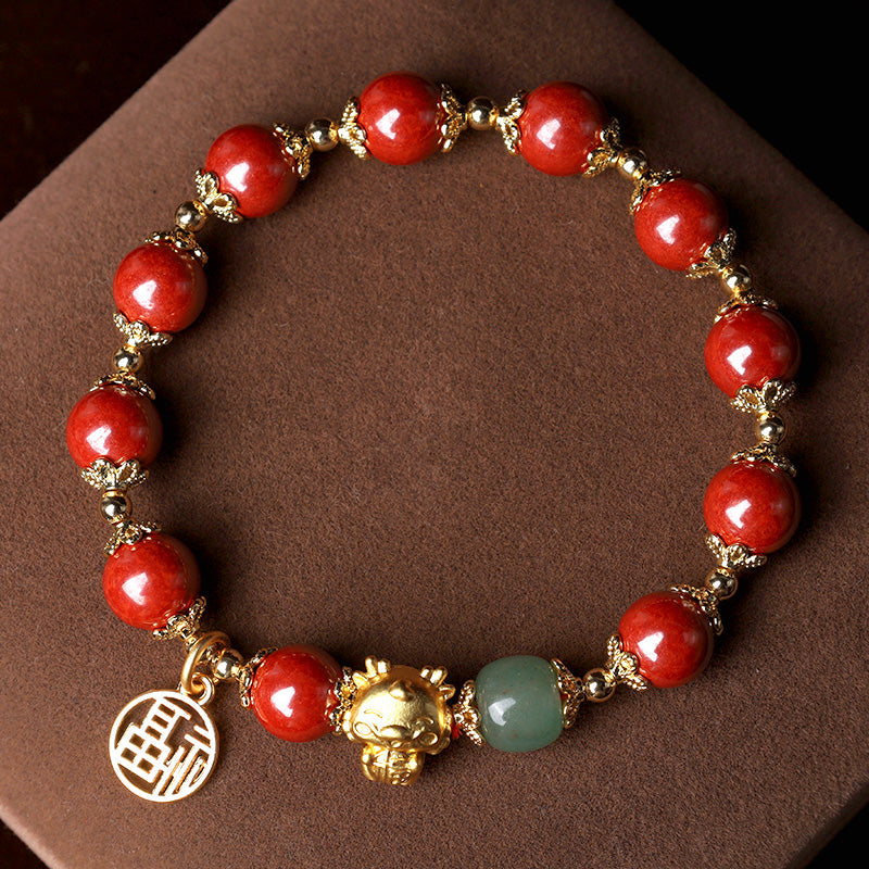 KarmaRipple's Year of the Dragon Authentic Cinnabar Fu Character Talisman Blessing Bracelet p1