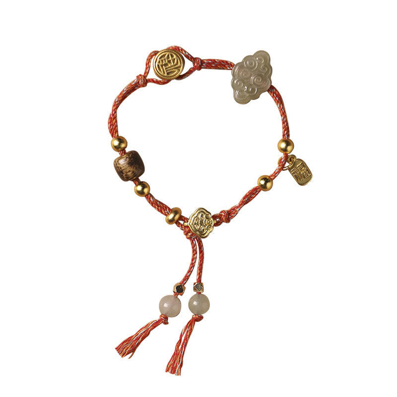 KarmaRipple's Handmade Auspicious Clouds Hetian Jade Fu Character Fortune Fortune Rope Bracelet p14