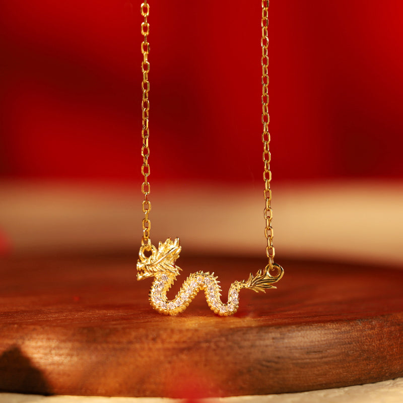 KarmaRipple's 925 Sterling Silver Year Of The Dragon Auspicious Golden Dragon Fortune Chain Pendant Necklace p1