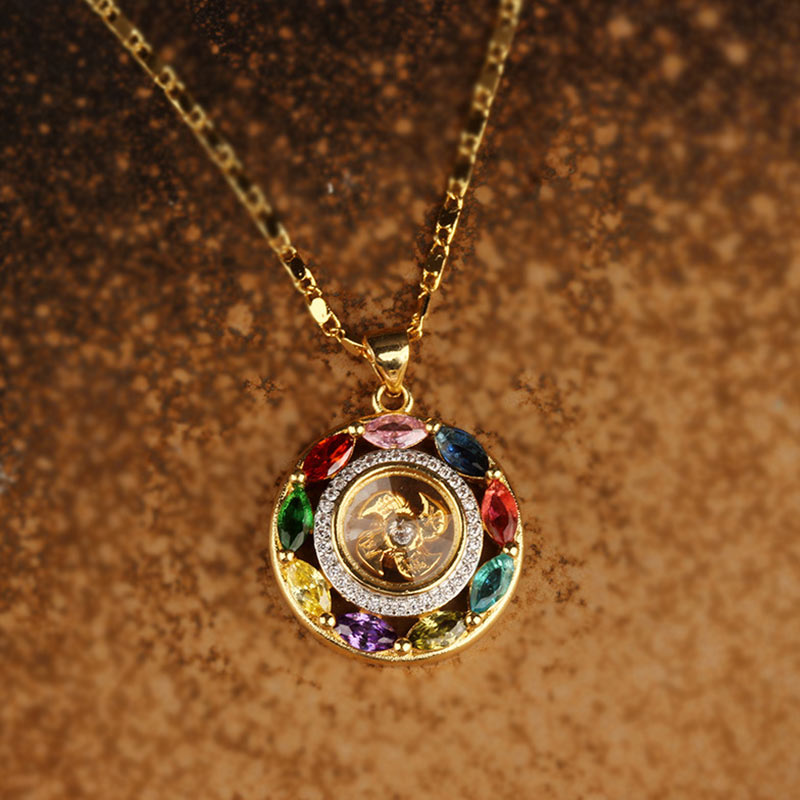 KarmaRipple's Colorful Zircon Bronze Wealth Fortune Rotation Bracelet Pendant Necklace p5