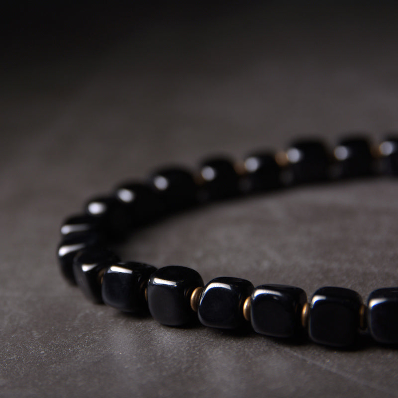 KarmaRipple's Ebony Wood Dzi Bead Bronze Peace Pair Bracelet p15