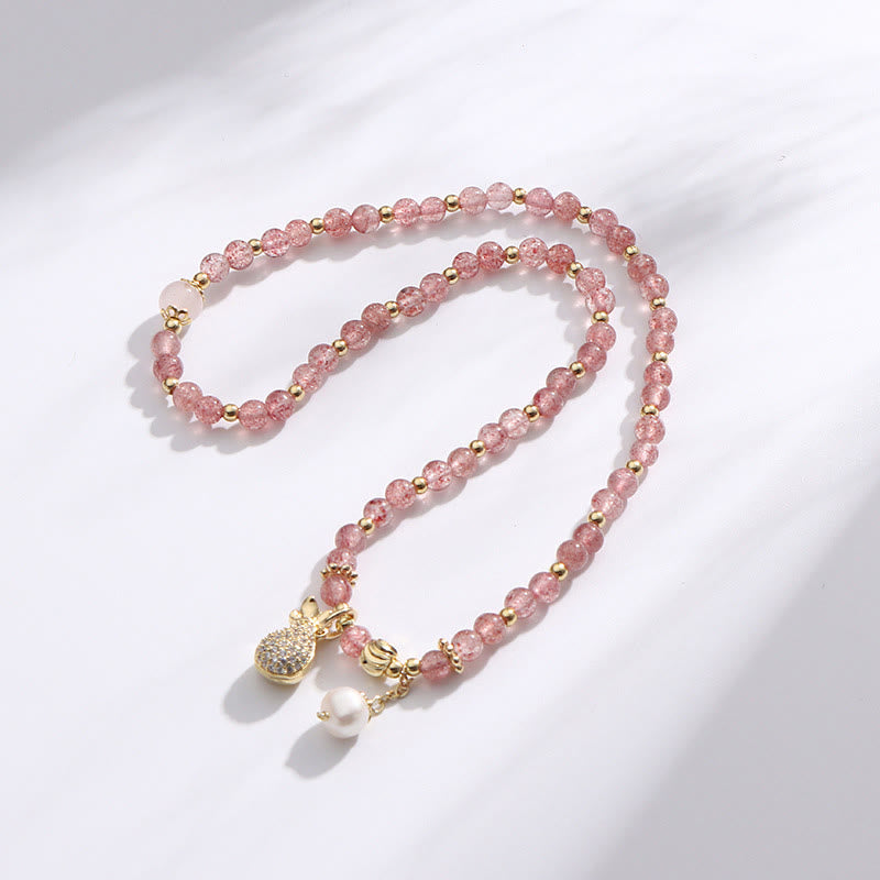 KarmaRipple's Strawberry Quartz Money Bag Positive Talisman Double Wrap Bracelet p4