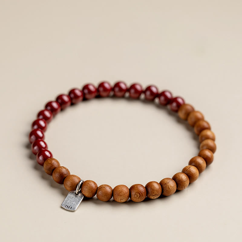 KarmaRipple's 925 Sterling Silver Peach Wood Cinnabar Ward Off Evil Spirits Bracelet p10
