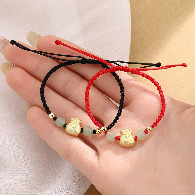 KarmaRipple's Fortunate Money Bag Fu Character Jade Bead Fortune Woven Bracelet p3