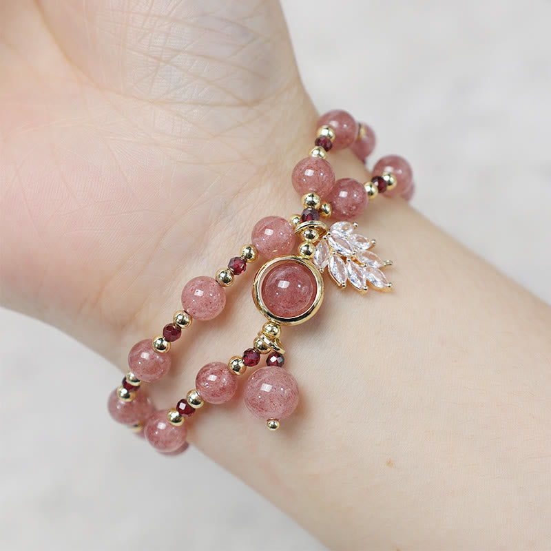 KarmaRipple's Authentic Strawberry Quartz Love Balancing Maple Leaf Talisman Double Wrap Bracelet p7