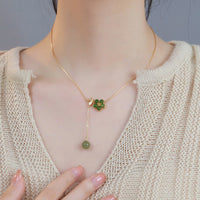 KarmaRipple's 925 Sterling Silver Hetian Cyan Jade Plum Flower Blossom Design Fortune Pendant Necklace