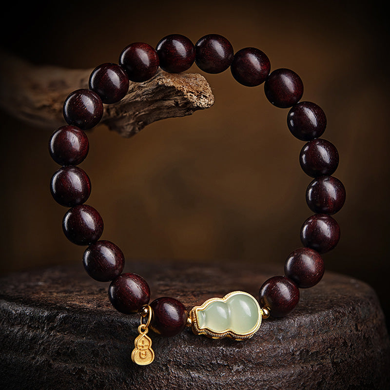 KarmaRipple's Small Leaf Red Sandalwood Gourd Jade Calm Relaxation Bracelet p4