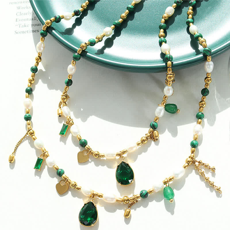 KarmaRipple's Pearl Bead Zircon Turquoise Calm Pendant Necklace p10
