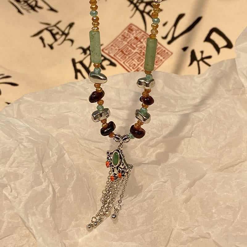 KarmaRipple's Tibetan Gemstone Stone Bronze Fortune Tassel Pendant Necklace p4