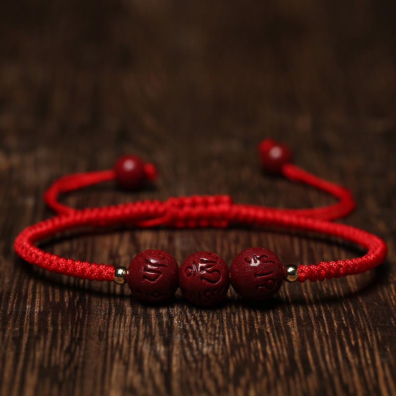 KarmaRipple's Handmade Cinnabar Om Mani Padme Hum Engraved Beadwork Blessing Woven Bracelet p14