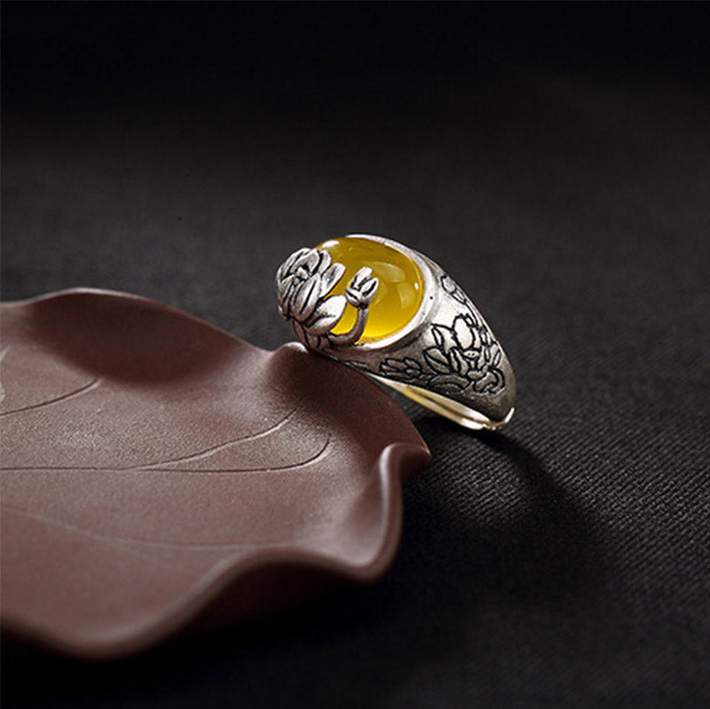 KarmaRipple's Citrine Lotus Blessing Protection Adjustable Ring p3