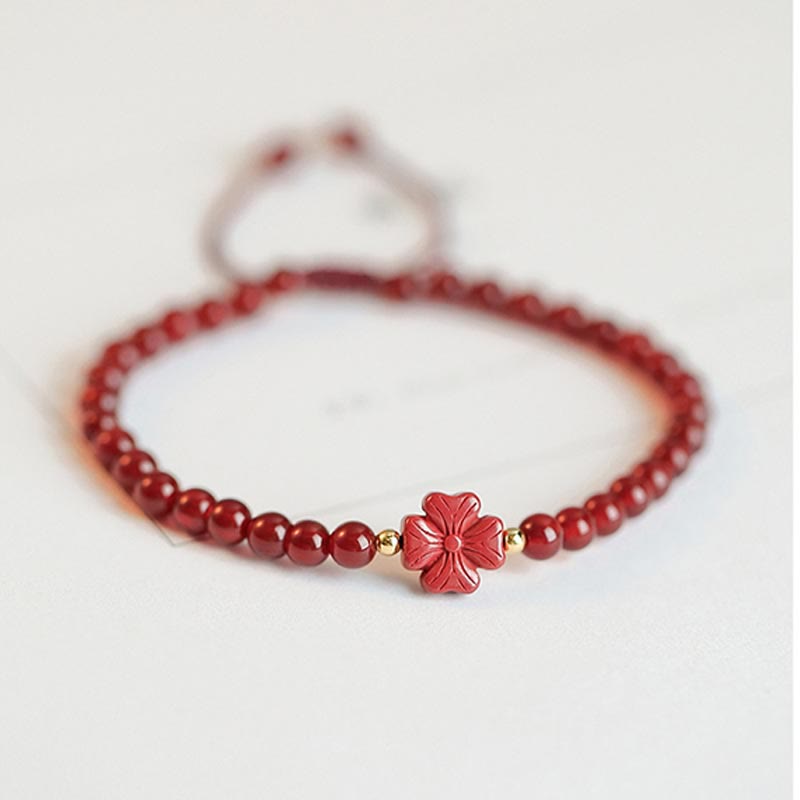KarmaRipple's Authentic Red Agate Endless Weave Four Leaf Clover Star Confidence String Bracelet p16
