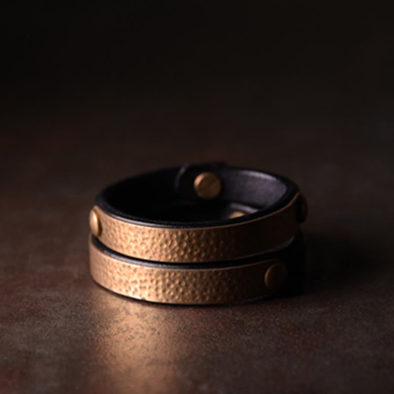 KarmaRipple's Vintage Handmade Texture Bronze Brass Leather Wealth Bracelet Bangle p19