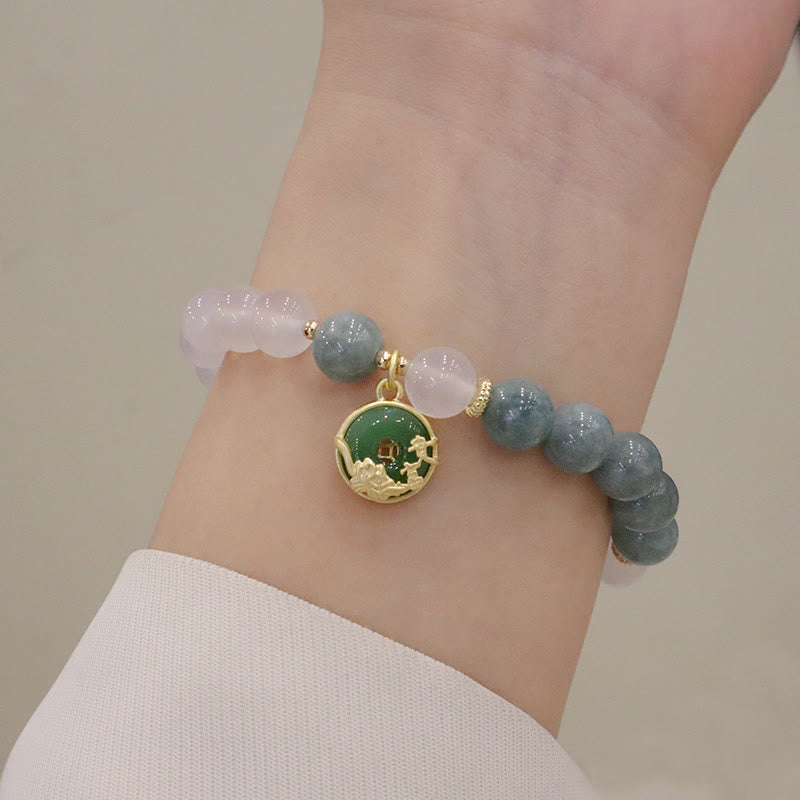 KarmaRipple's Ivory Agate Jade Lotus Flower Peace Buckle Protection Bracelet p9