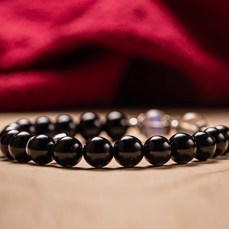 KarmaRipple's 925 Sterling Silver Obsidian Moonstone Strength Pair Bracelet p13