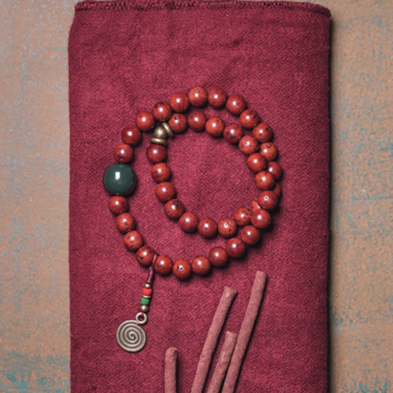 KarmaRipple's Bodhi Seed Cyan Jade Bronze Peace Fortune Bracelet p6