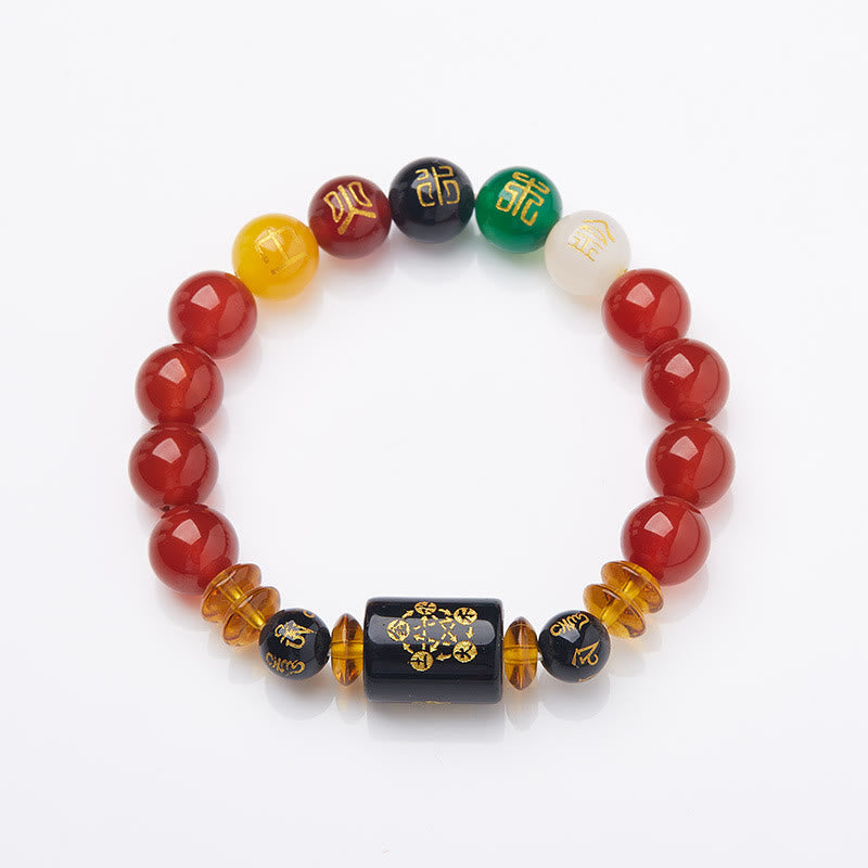 KarmaRipple's Five Elements Black Onyx Red Agate Wisdom Wealth Bracelet p25