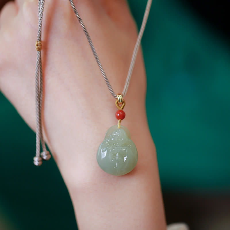 KarmaRipple's Laughing Buddha Hetian Jade Wealth Prosperity String Pendant Necklace p3