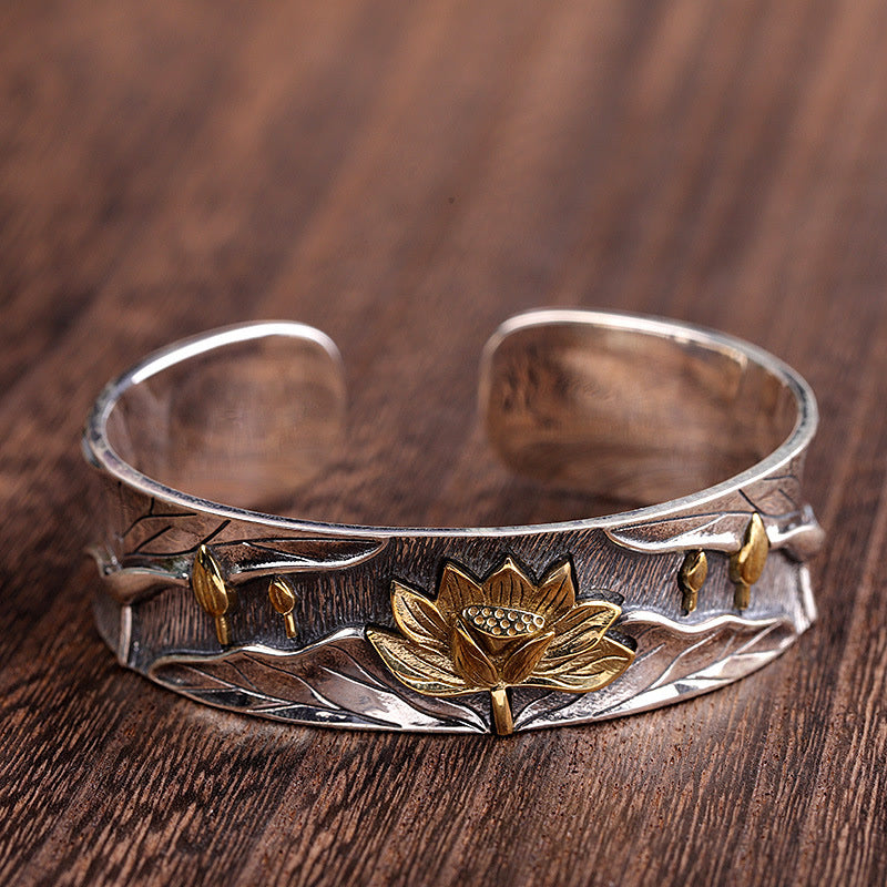 KarmaRipple's 925 Sterling Silver Lotus Flower Calm Bracelet Adjustable Bangle p15