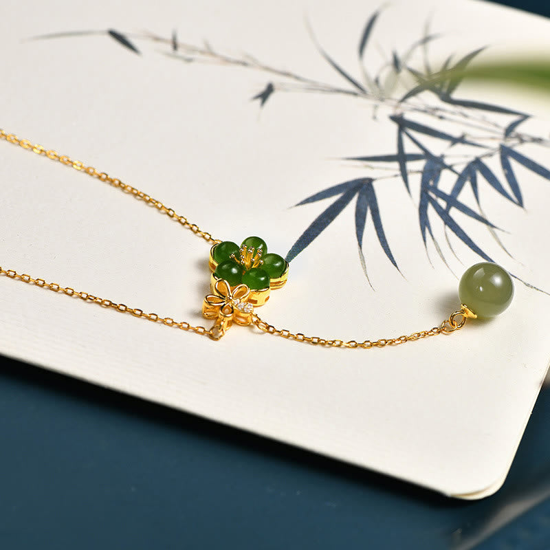 KarmaRipple's 925 Sterling Silver Hetian Cyan Jade Plum Flower Blossom Design Fortune Pendant Necklace p5
