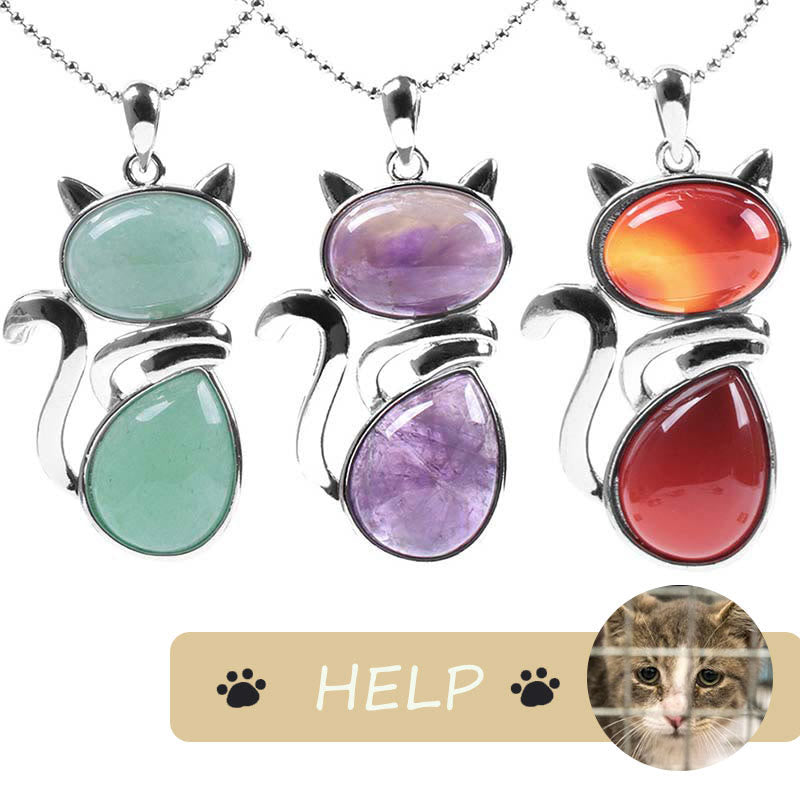 KarmaRipple's "Save A Cat" Cute Cat Pattern Authentic Gemstone Protection Cat-Loving Necklace Pendant p12