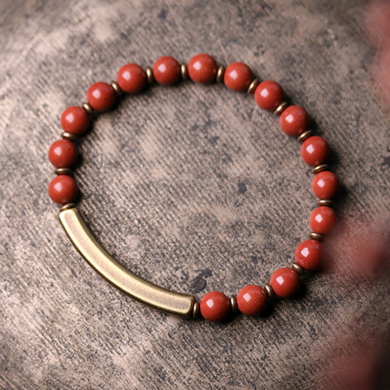 KarmaRipple's Red Jasper Moss Agate Black Obsidian Gemstone Bronze Peace Pair Bracelet p15