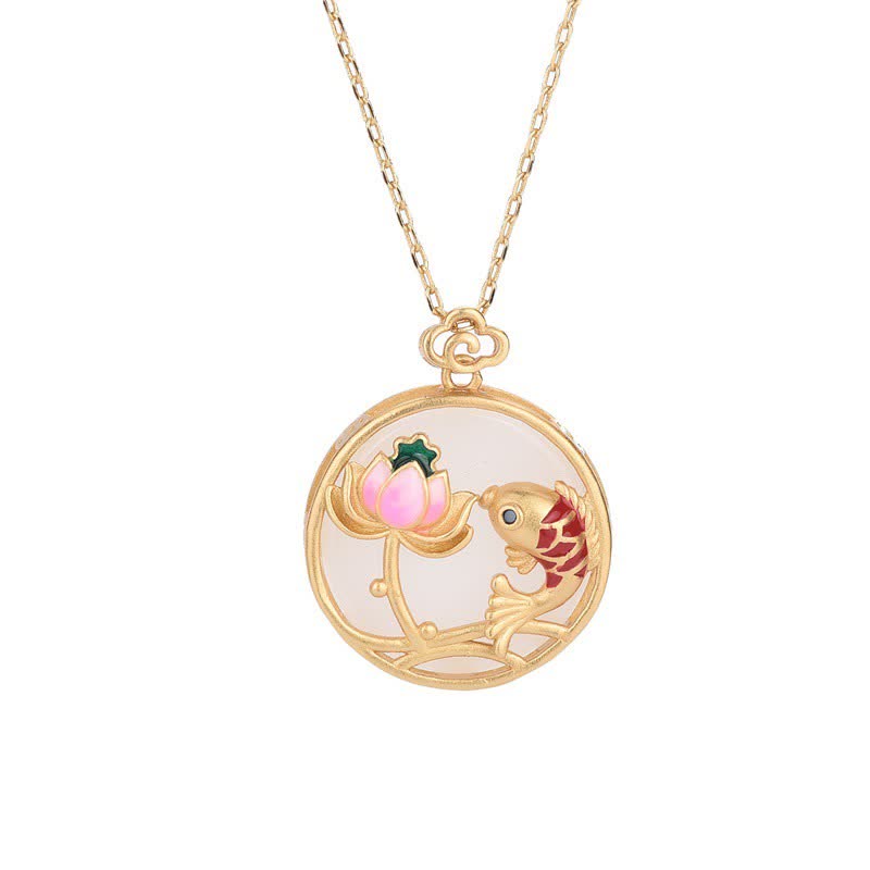 KarmaRipple's Ivory Jade Koi Fish Lotus Blessing Pendant Necklace p5