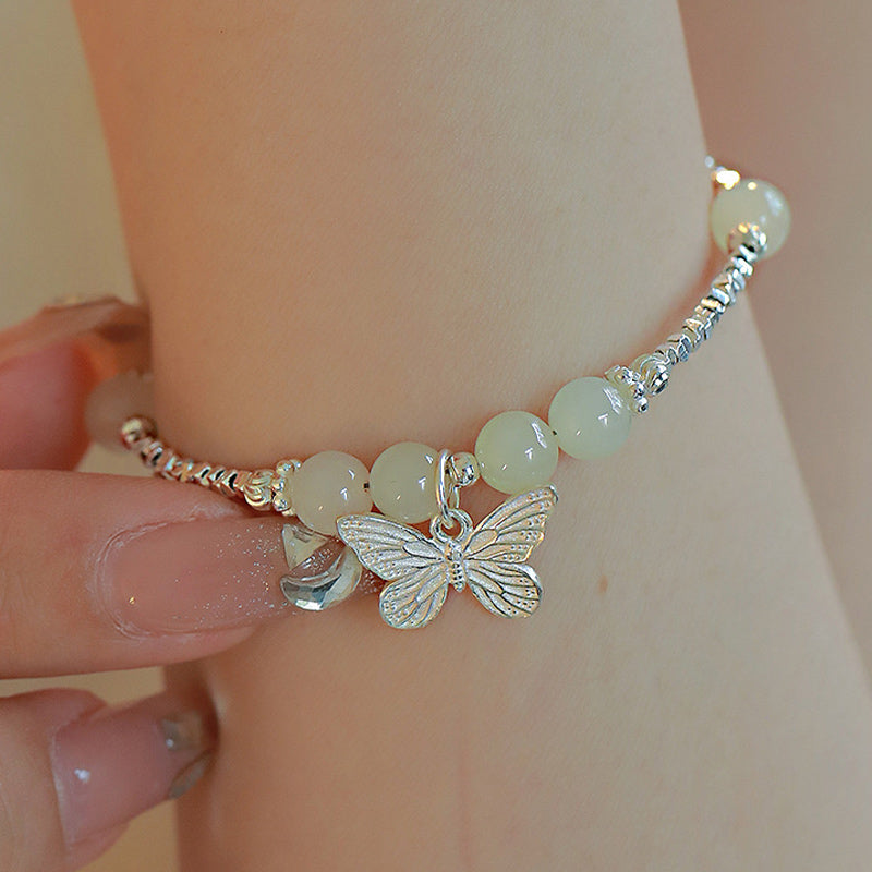 KarmaRipple's 925 Sterling Silver Authentic Hetian Jade Fortune Butterfly Talisman Bracelet p5