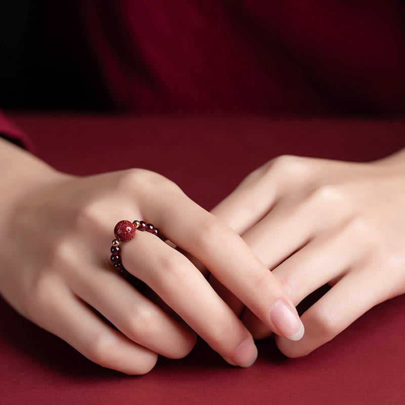 KarmaRipple's Garnet Cinnabar Fortunate Bead PiXiu Om Mani Padme Hum Rose Protection Ring p23