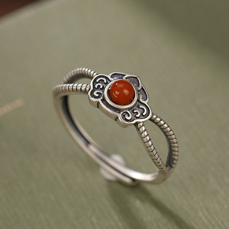 KarmaRipple's 925 Sterling Silver Red Agate Bead Logical Thinking Ring p2