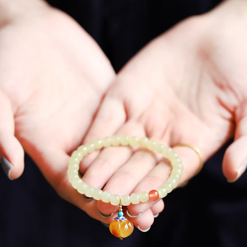 KarmaRipple's Authentic Hetian Jade Pumpkin Amber Red Agate Gemstone Prosperity Bracelet p8