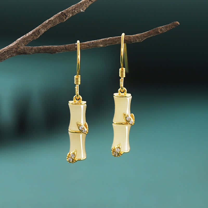 KarmaRipple's 925 Sterling Silver Hetian Jade Chrysoberyl Cat Eye Red Agate Bamboo Fortune Drop Earrings p1
