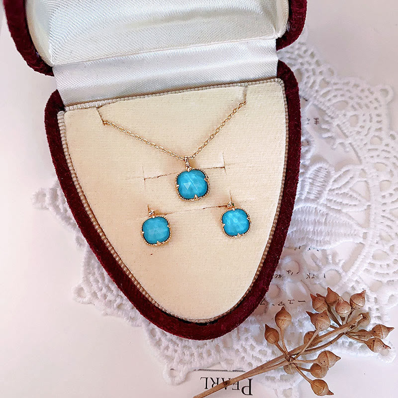 KarmaRipple's 925 Sterling Silver Plated Gold Turquoise Protection Ring Earrings Pendant Necklace Set p17
