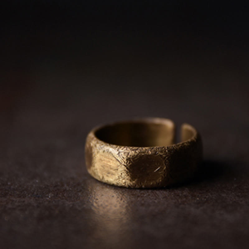 KarmaRipple's Tibetan Simple Design Bronze Brass Frosted Wealth Ring p5