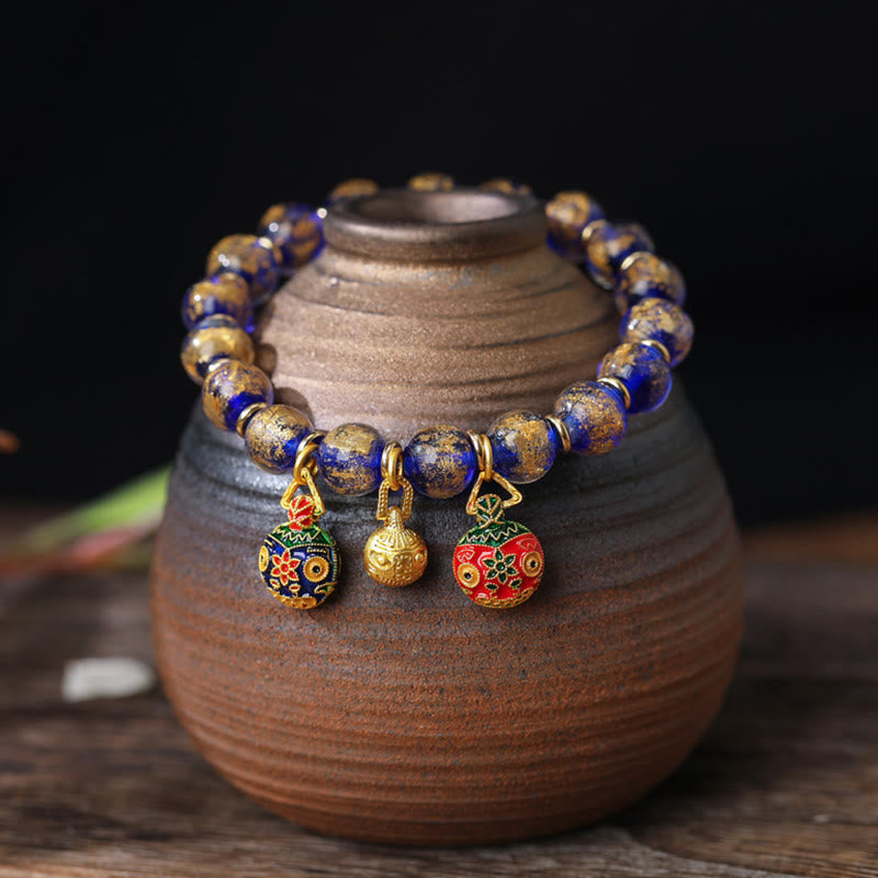 KarmaRipple's Gold Swallowing Beast Family Talisman Gold Silver Foil Liuli Glass Bead Blessings Bracelet p14