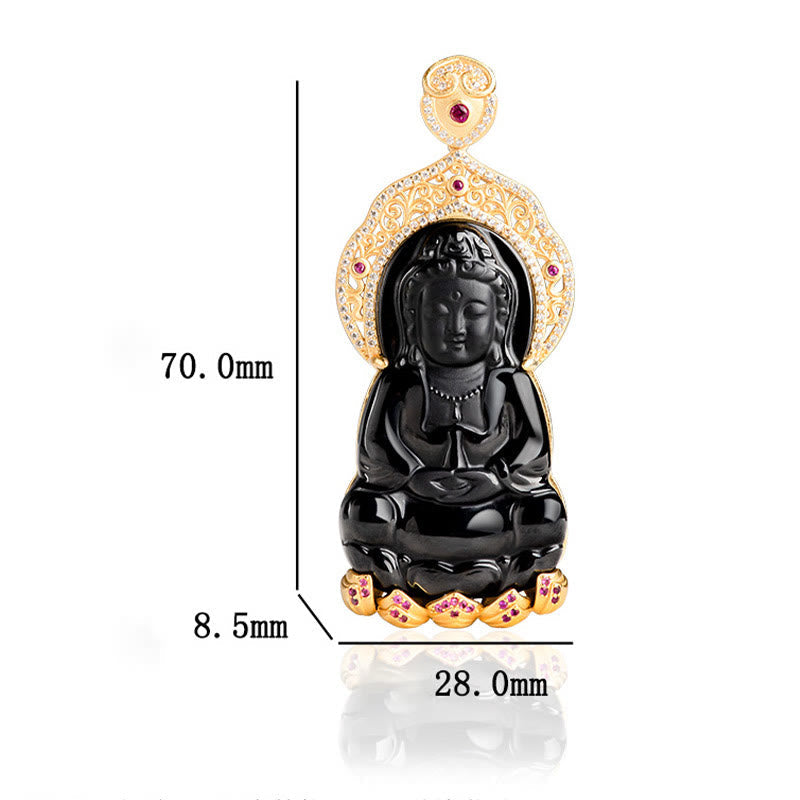 KarmaRipple's 925 Sterling Silver Authentic Black Jade Kwan Yin Avalokitesvara Wealth Pendant Necklace p10