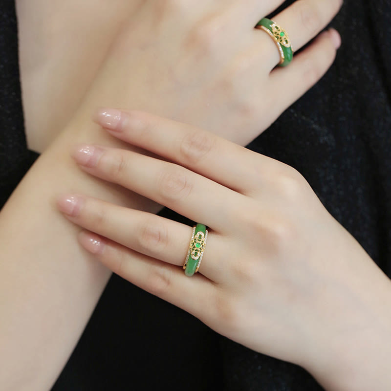 KarmaRipple's 18K Gold Plated Authentic Green Chalcedony Strength Ring p3