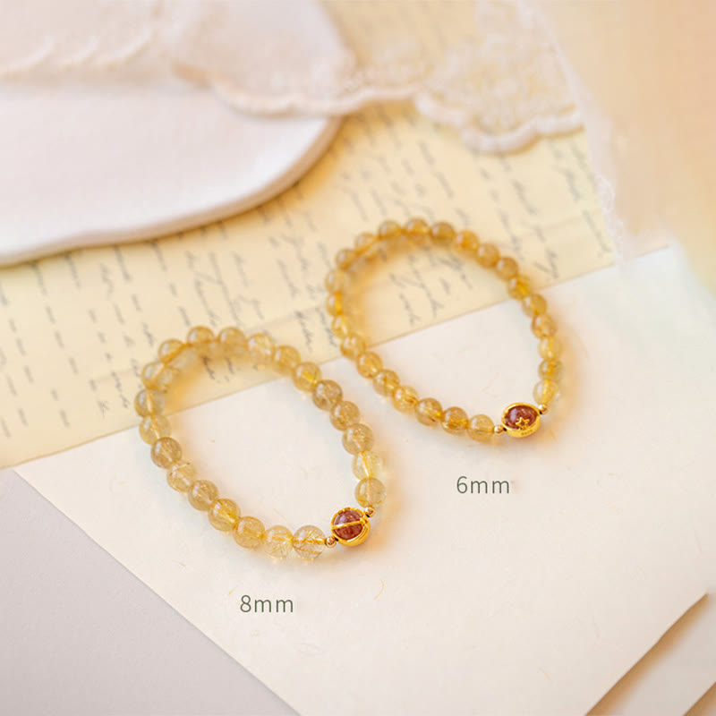 KarmaRipple's Golden Rutilated Quartz Strawberry Quartz Star Protection Bracelet p8
