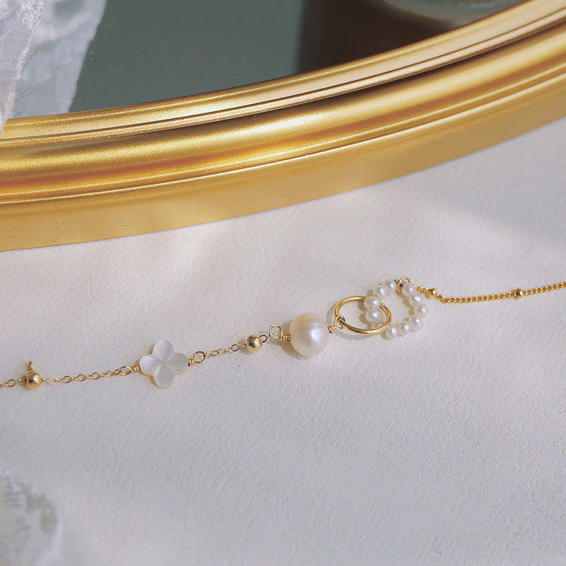 KarmaRipple's 14K Gold Plated Pearl Double Peace Buckle Balancing Chain Bracelet p2
