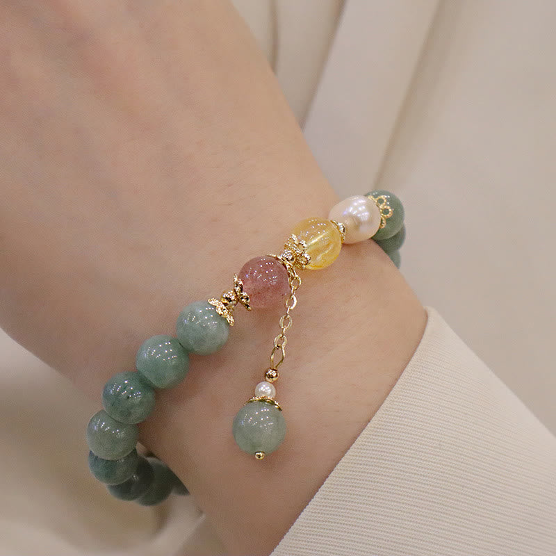 KarmaRipple's Jade Pearl Strawberry Quartz Abundance Fortune Bead Talisman Bracelet p8