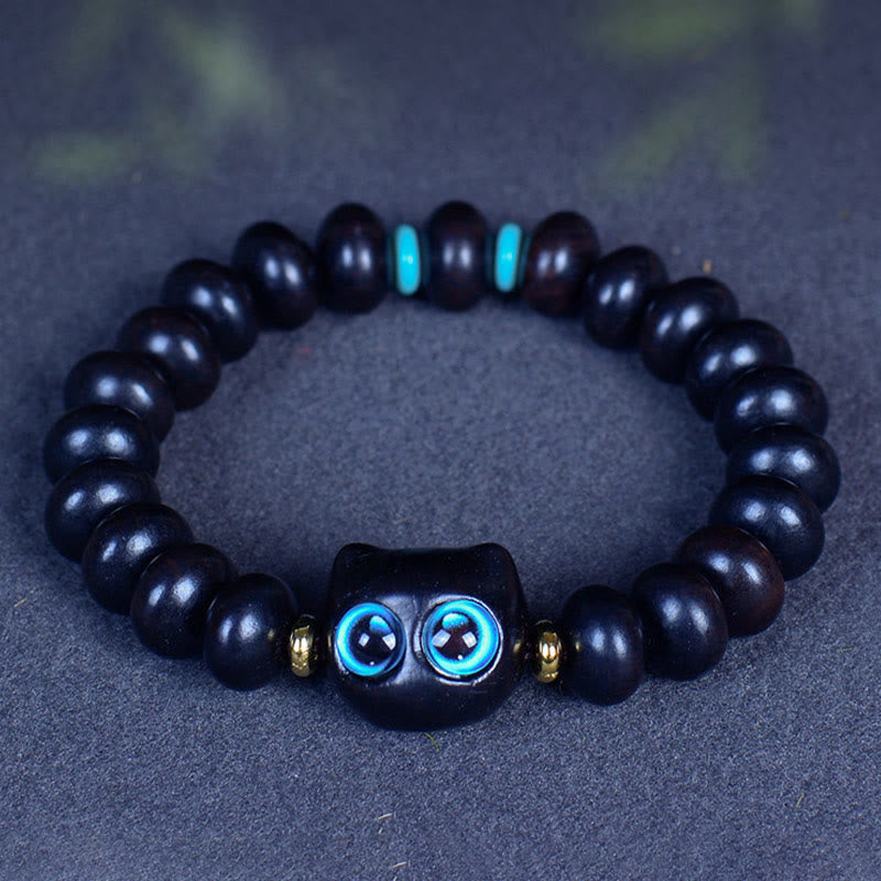 KarmaRipple's Ebony Wood Liuli Glass Lovely Cat Peace Balance Bracelet p9