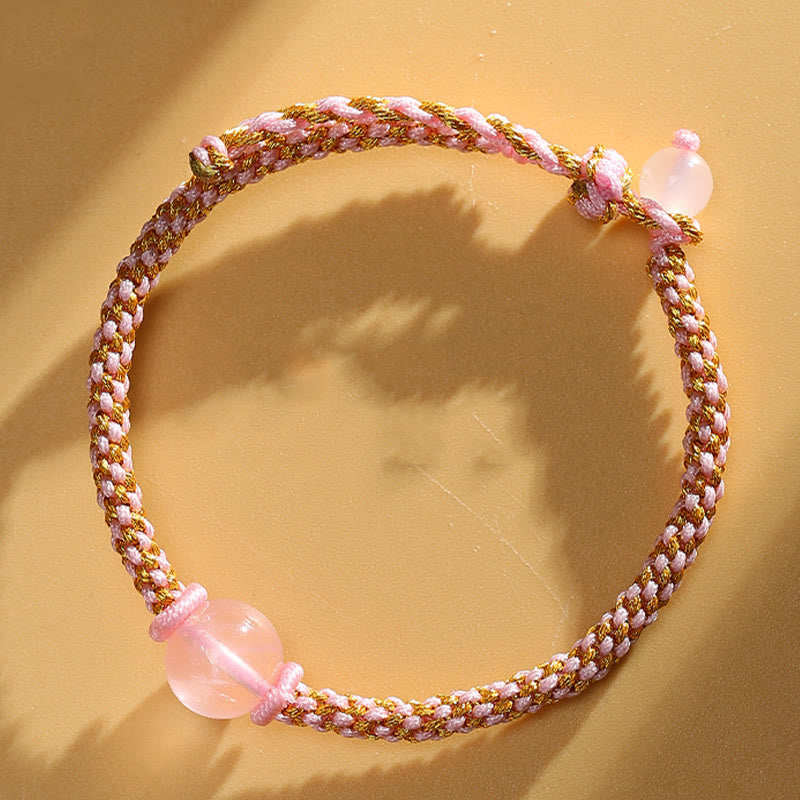 KarmaRipple's Handmade Red Agate Amethyst Golden Rutilated Quartz Pink Gemstone Bead Calm Woven Bracelet p40