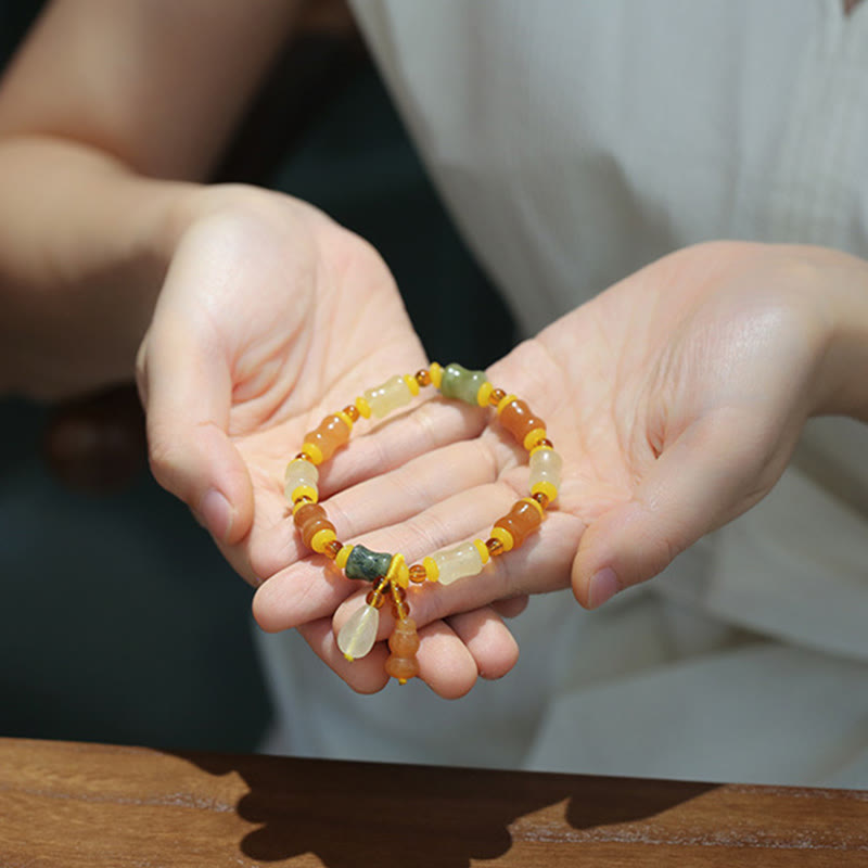 KarmaRipple's Authentic Golden Silk Jade Gourd Wealth Talisman Bracelet p5